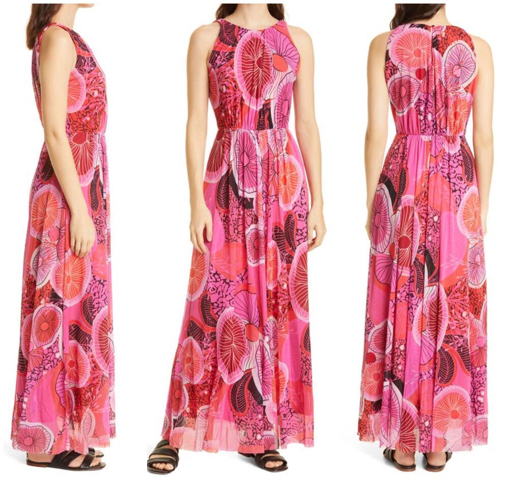 Fuzzi NWT Jean Paul Gaultier Abito Lungo Tulle Mesh Maxi Dress Fragola Size XXS